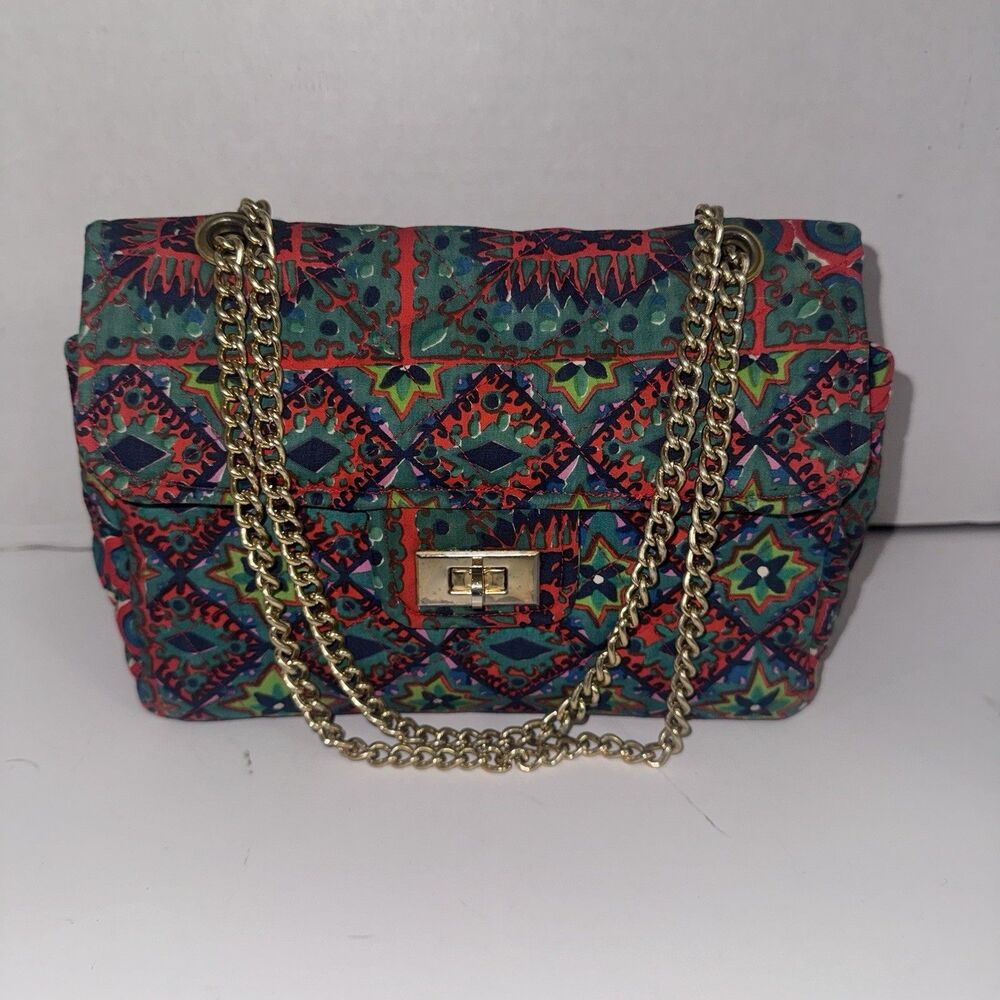Vintage 70s Design Thai Gumps San Francisco Quilted Cotton Chain Purse Bag